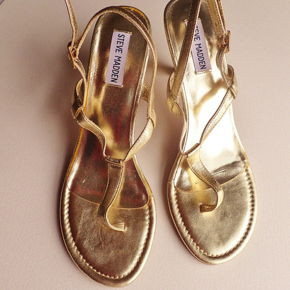Steve Madden Shoes - Steve Madden Gold Bragg Leather Sandals 3.5" Heel